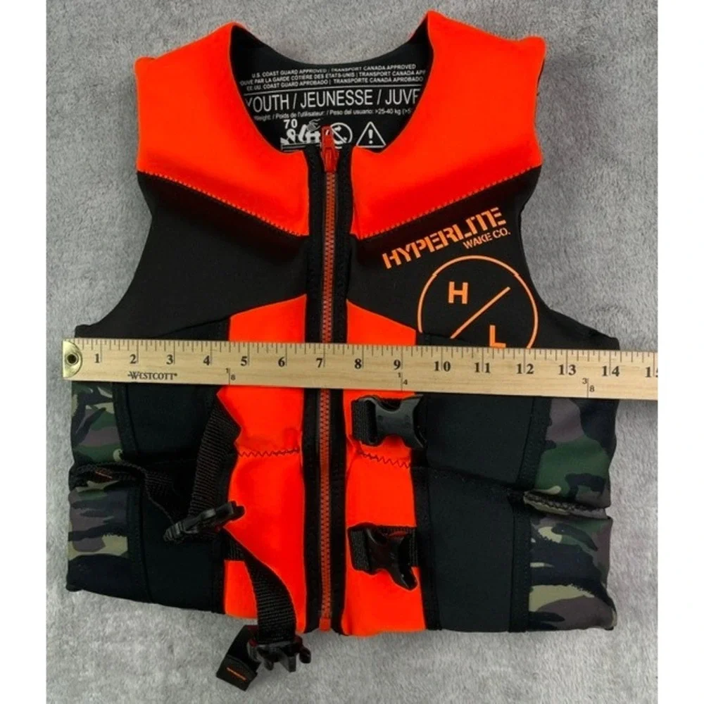 Hyperlite Youth Life Vest PFD Camo Orange Size 55-88 lbs US Coast Guard Approved